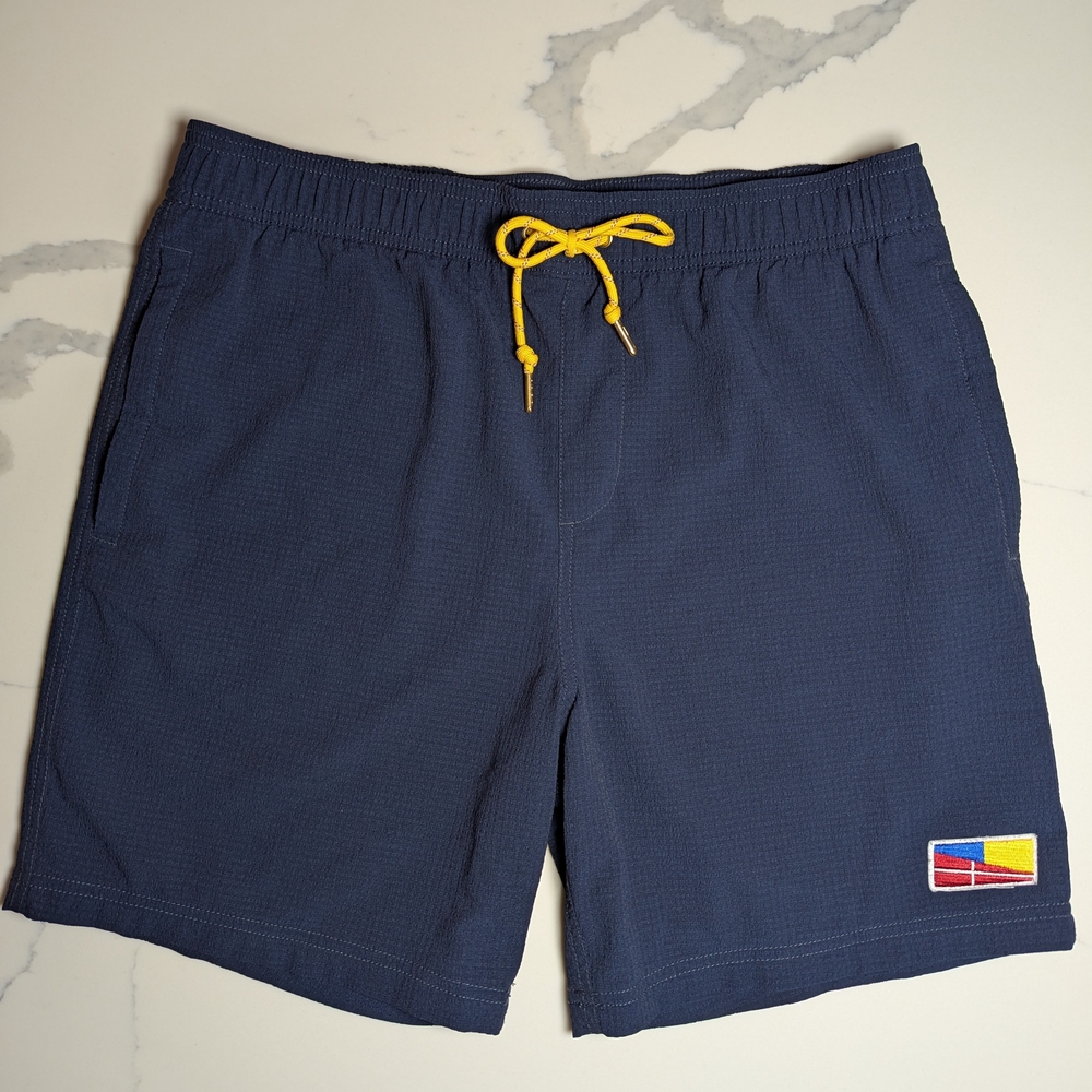 Men's FIVE FOUR dark blue modern swimwear board shorts size 34 - Excellent UC